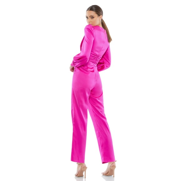 FRONT TWIST PUFF SLEEVE DEEP V JUMPSUIT - Picture 3 of 3